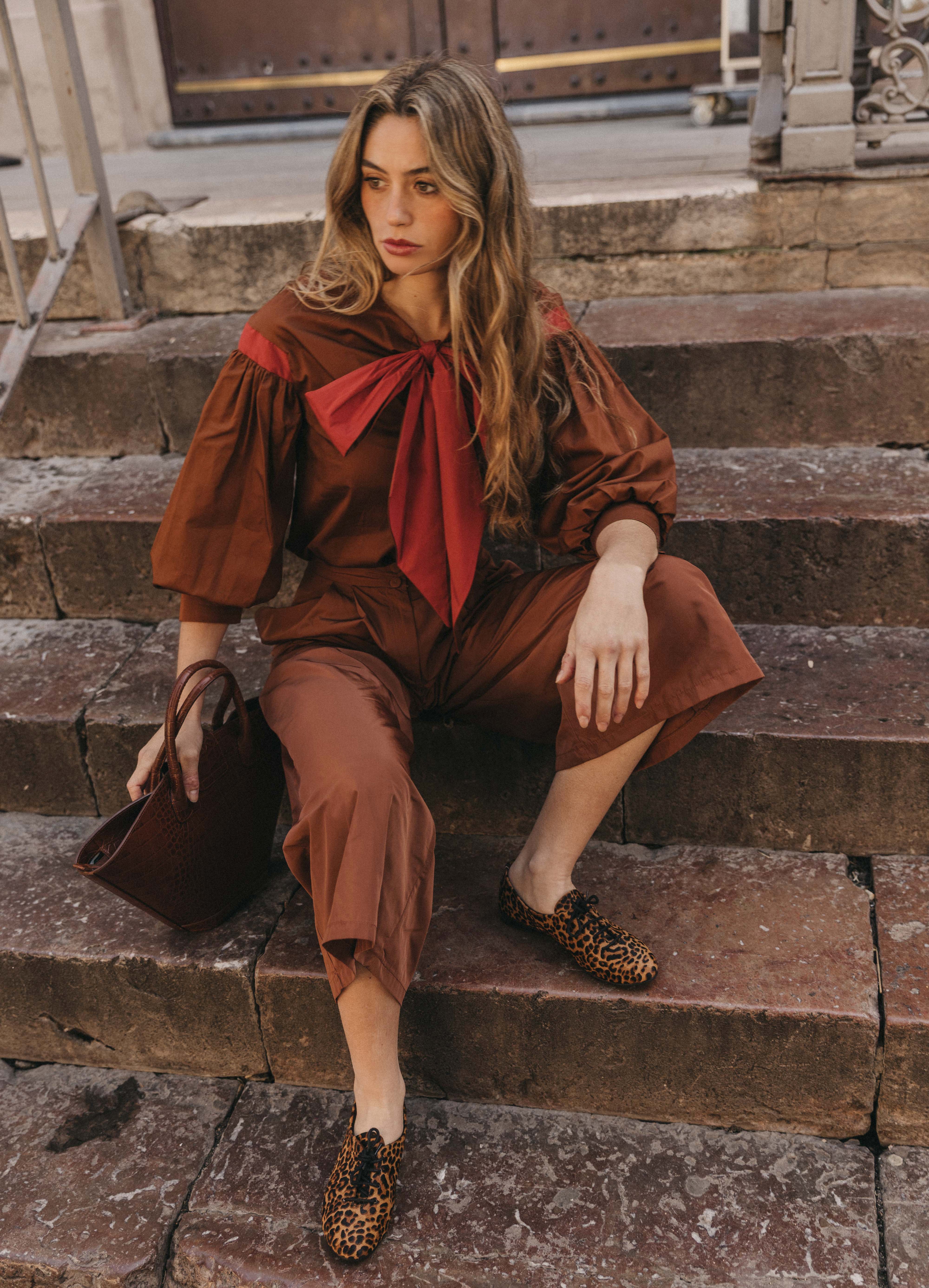 Bessie-Riley brown blouse and trouser set