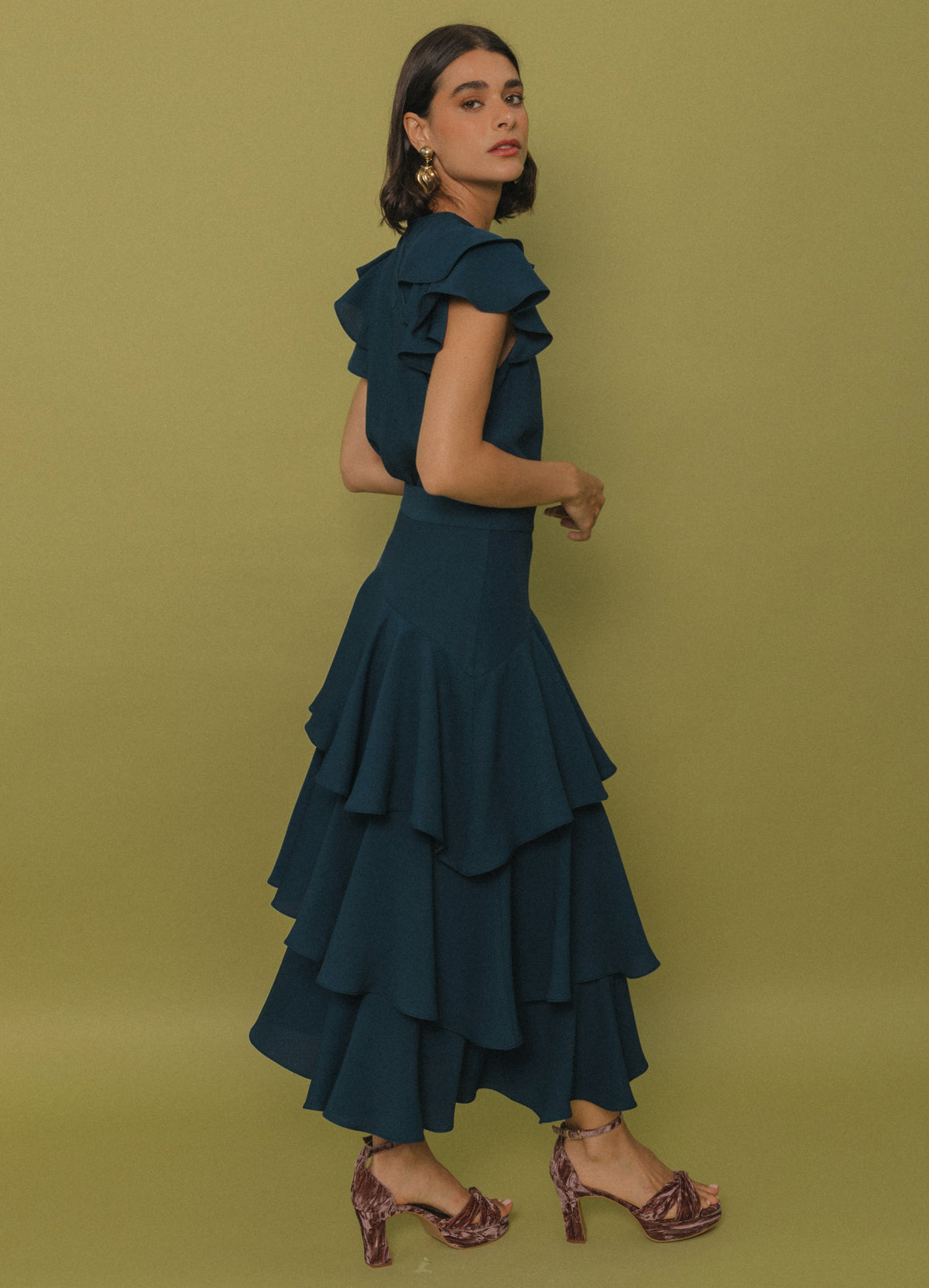 Falda Marquee azul con volantes asimétricos, vista de producto