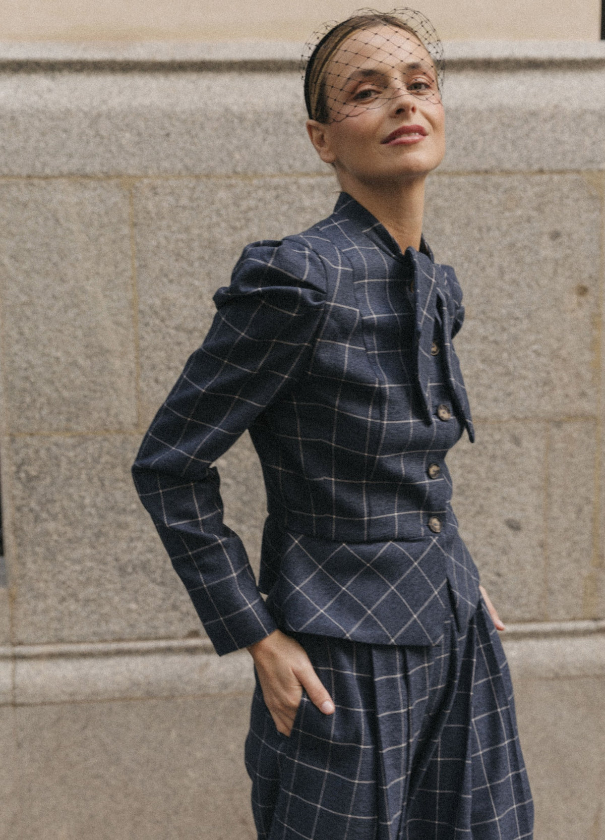 Traje de chaqueta Vionnet Philipp denim de cuadros | Cherubina