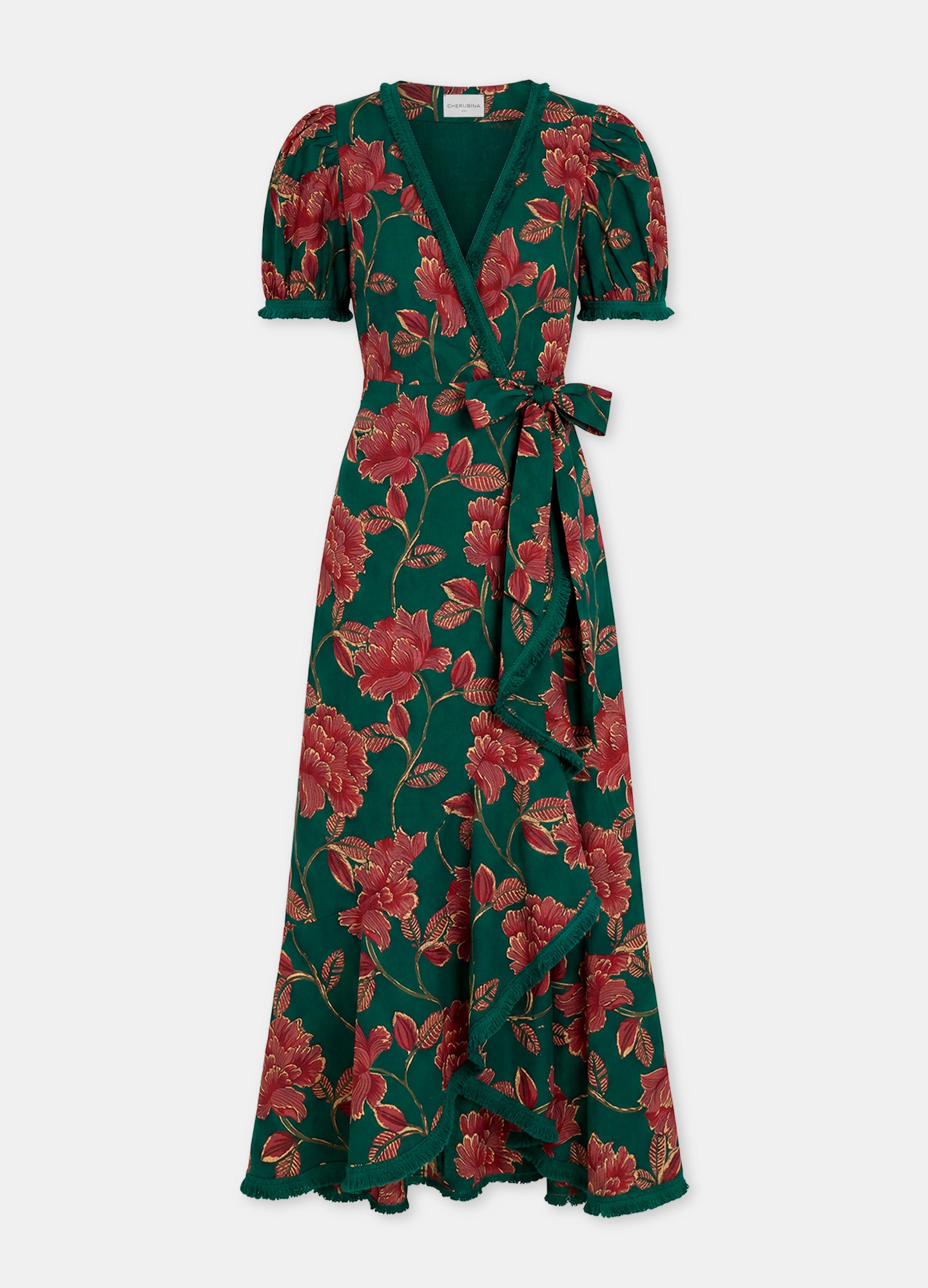 Robe Arabella verte à imprimé floral, vue de face à plat