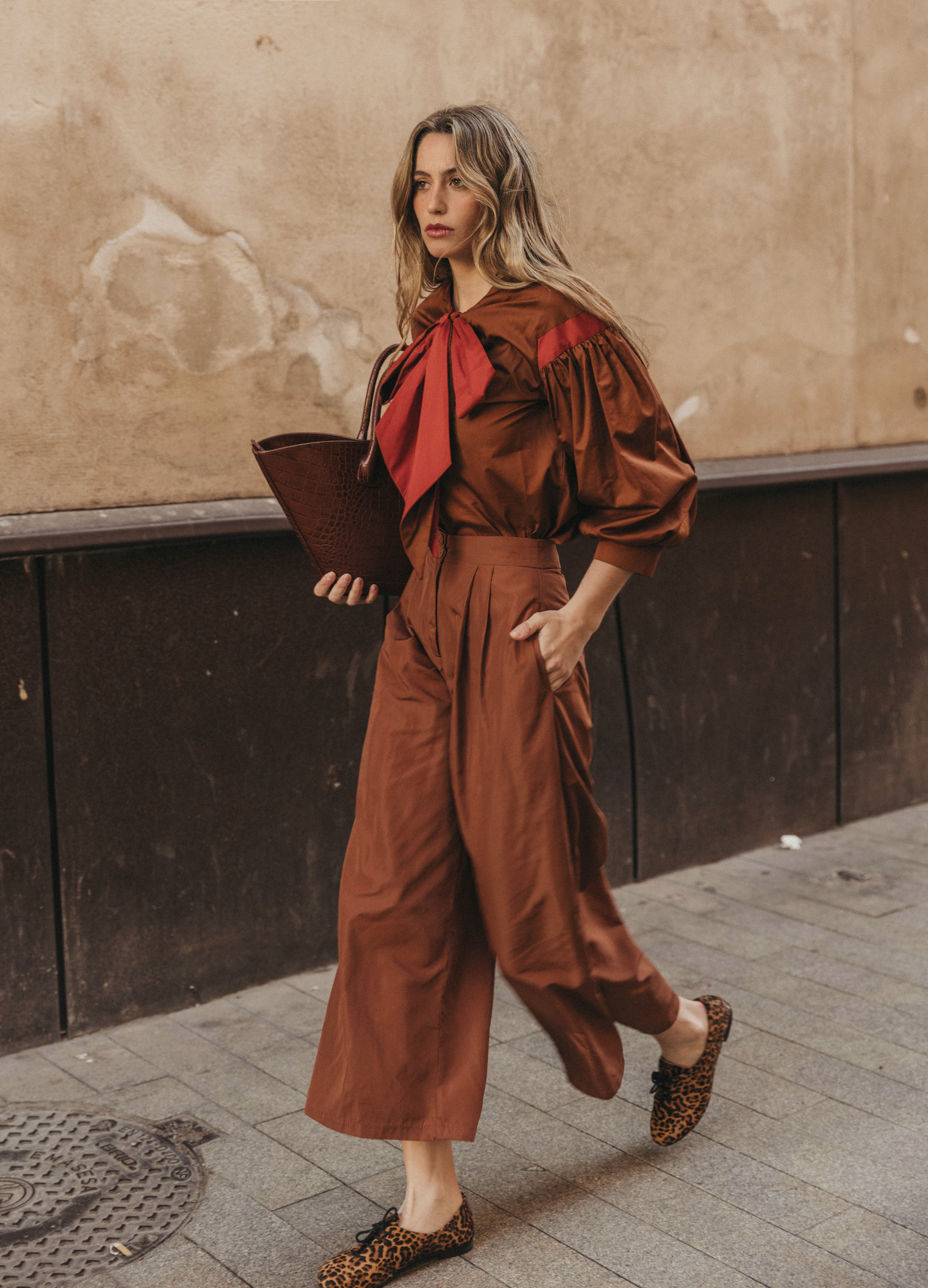 Bessie-Riley brown blouse and trouser set 