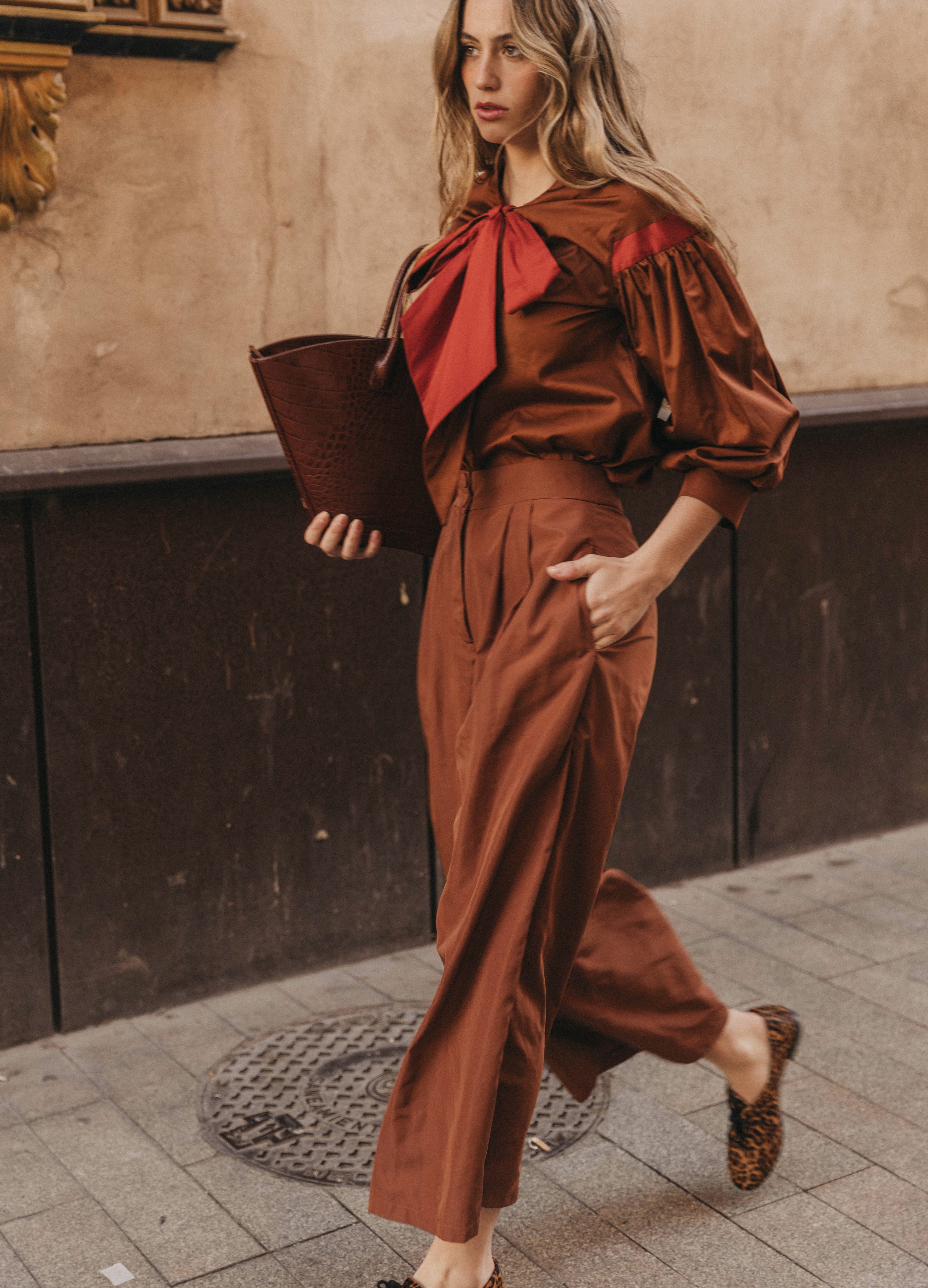 Bessie-Riley brown blouse and trouser set 