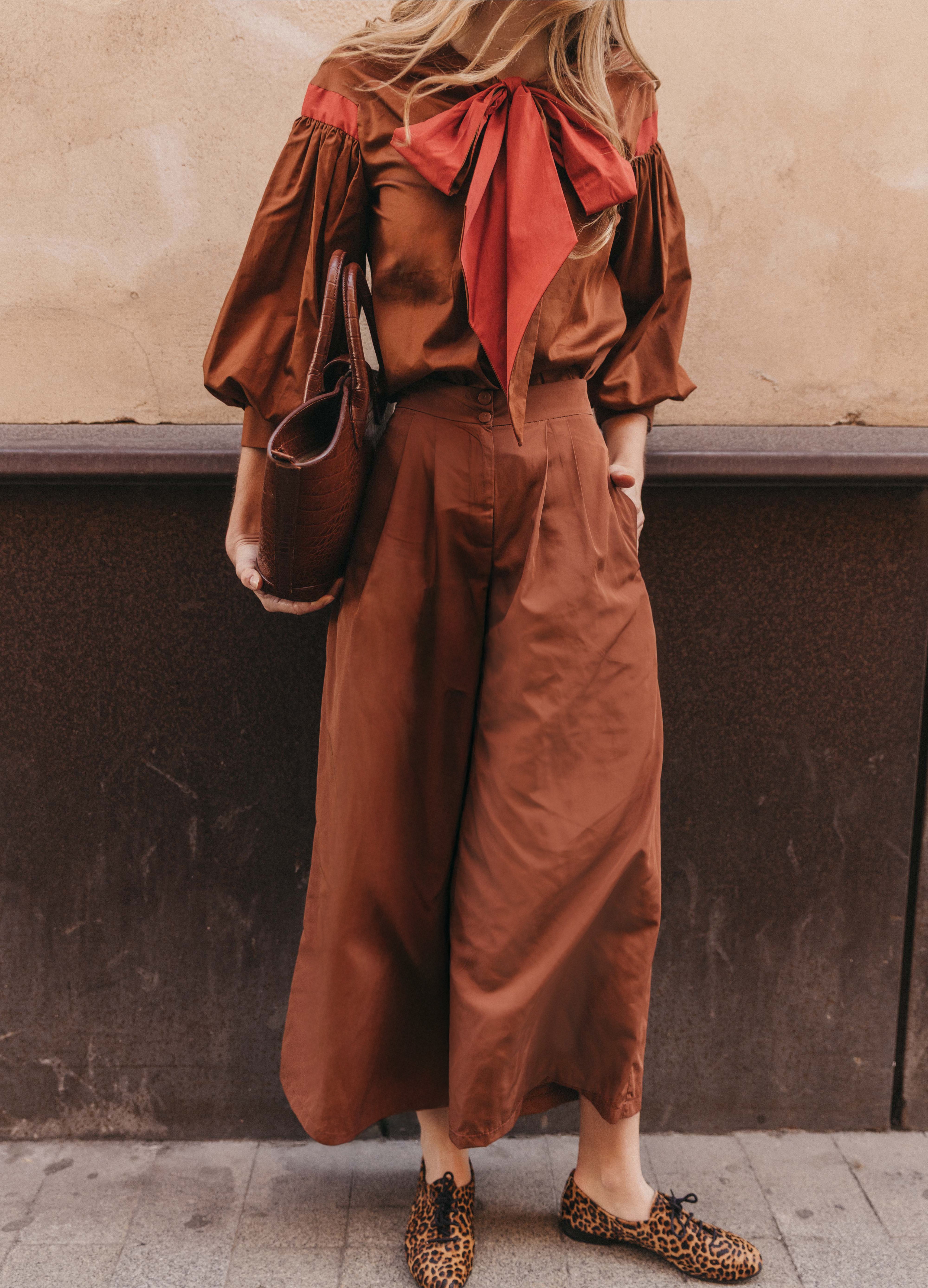 Bessie-Riley brown blouse and trouser set 