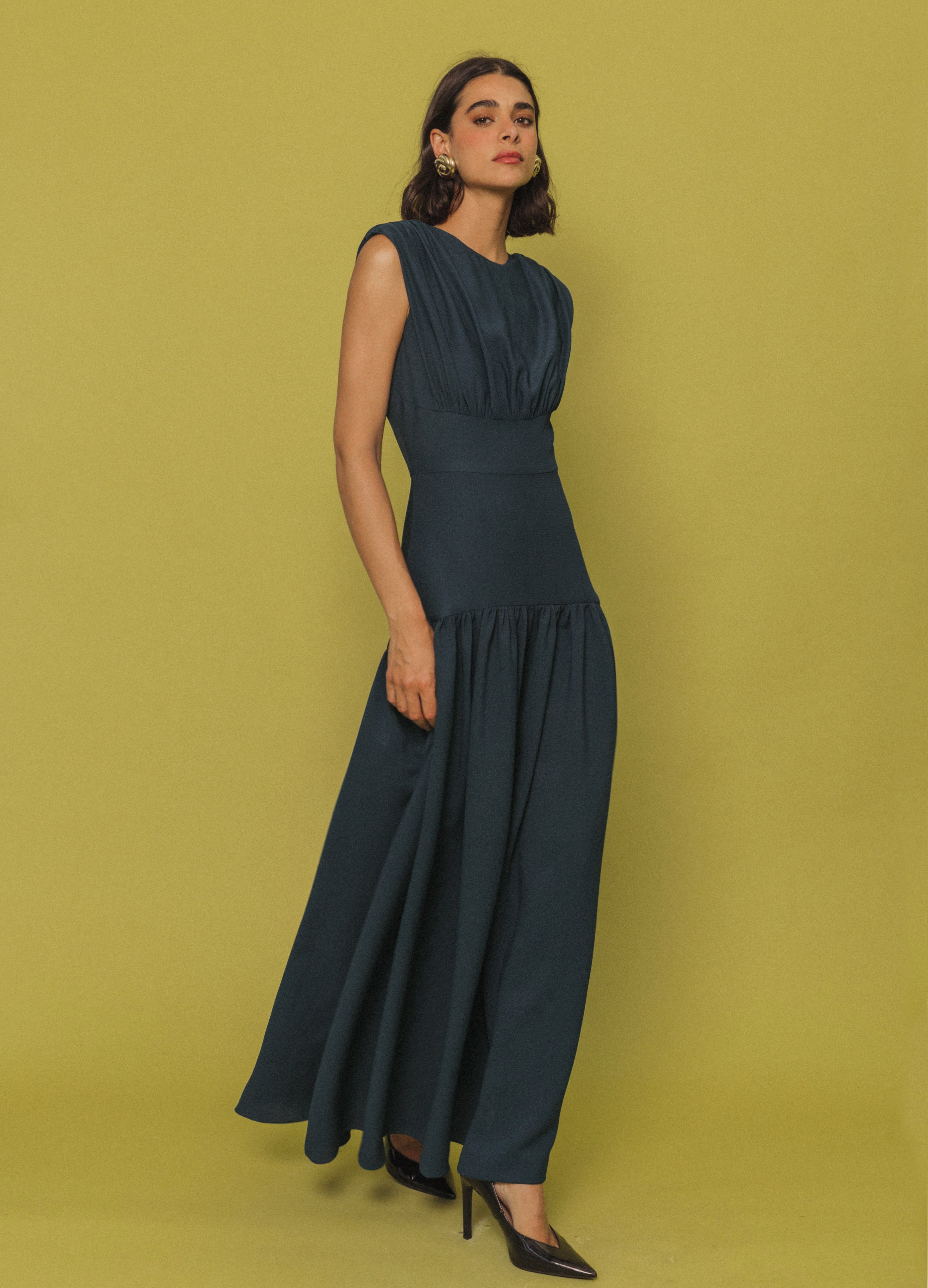 Vestido Faith en azul marino, vista de perfil | Cherubina
