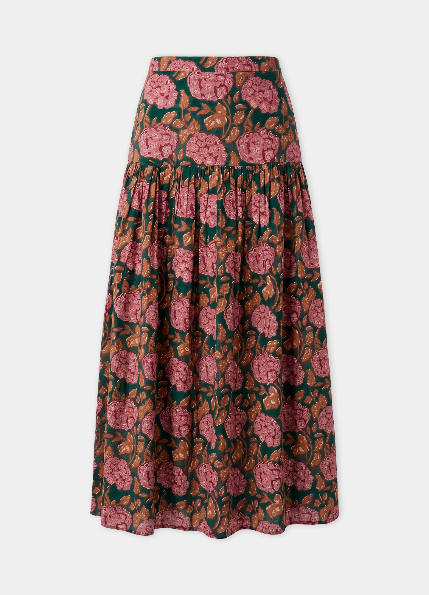 Falda Norien en estampado floral verde y rosa, foto de producto | Cherubina