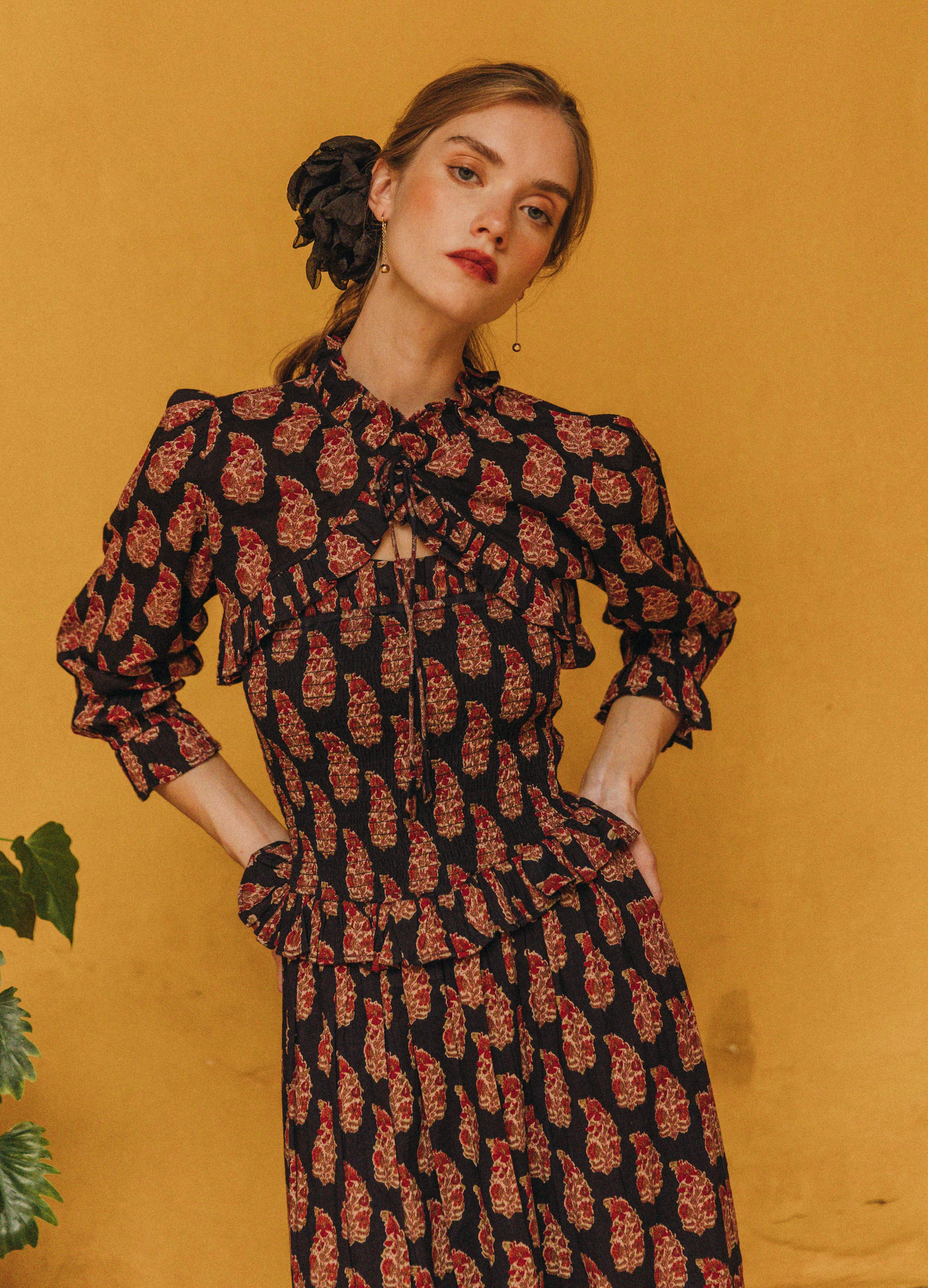 Conjunto de vestido y bolero Camila — Detalle vestido invitada para boda Cherubina