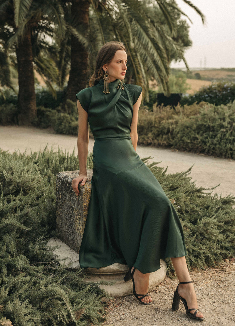 Vestido Zaria verde botella — Vista 1 | Vestido de invitada Cherubina