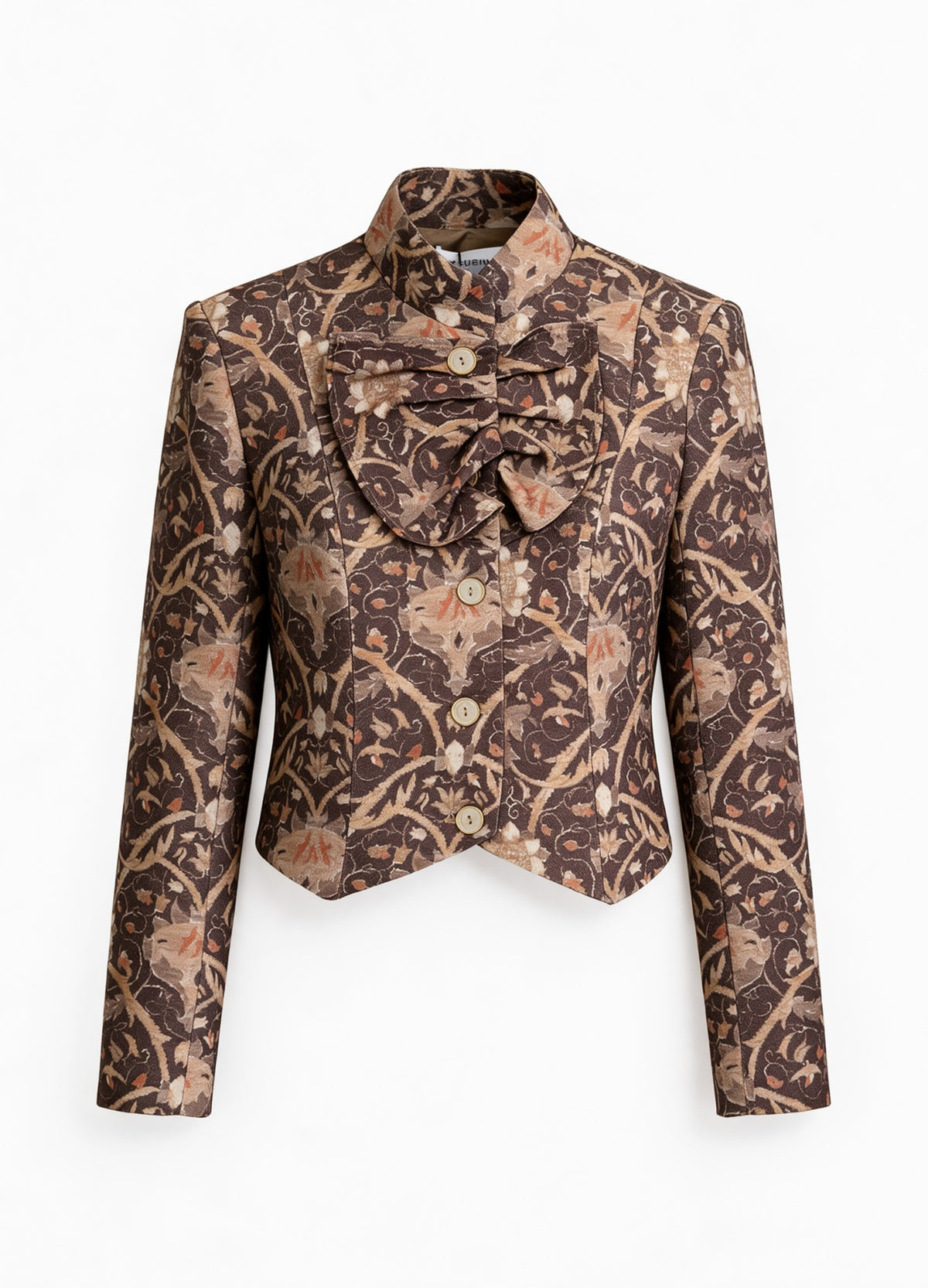 Chaqueta Rosemoor topo de estampado floral, foto de producto con chorrera y bajo en picos | Cherubina
