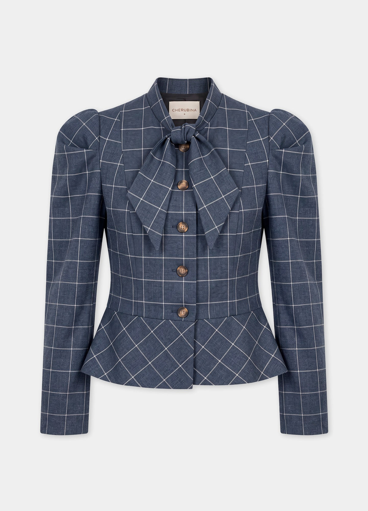 Chaqueta Vionnet denim de cuadros con lazada | Cherubina