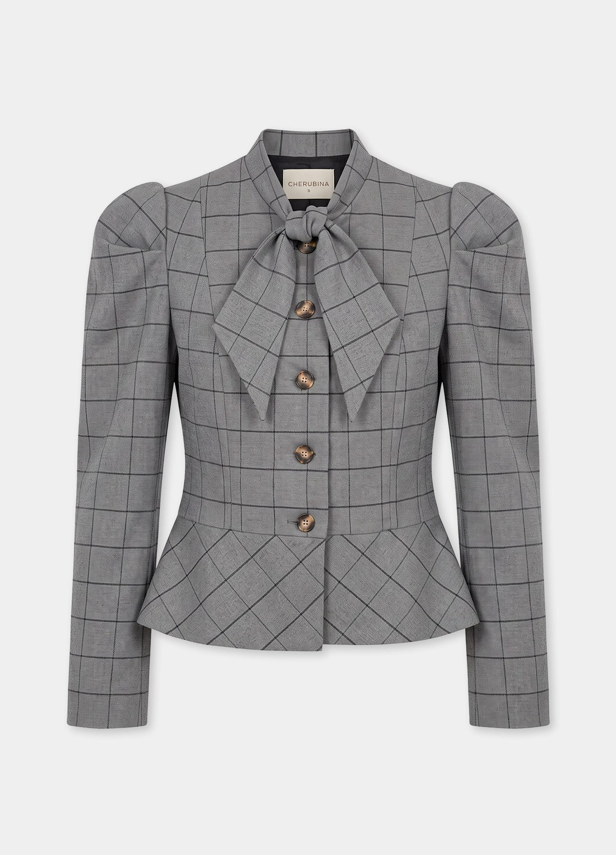Chaqueta Vionnet gris de cuadros con lazada | Cherubina