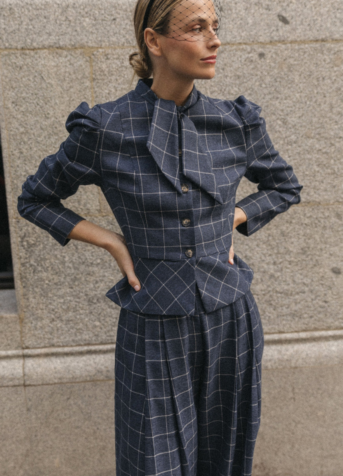 Traje de chaqueta Vionnet Philipp denim de cuadros | Cherubina