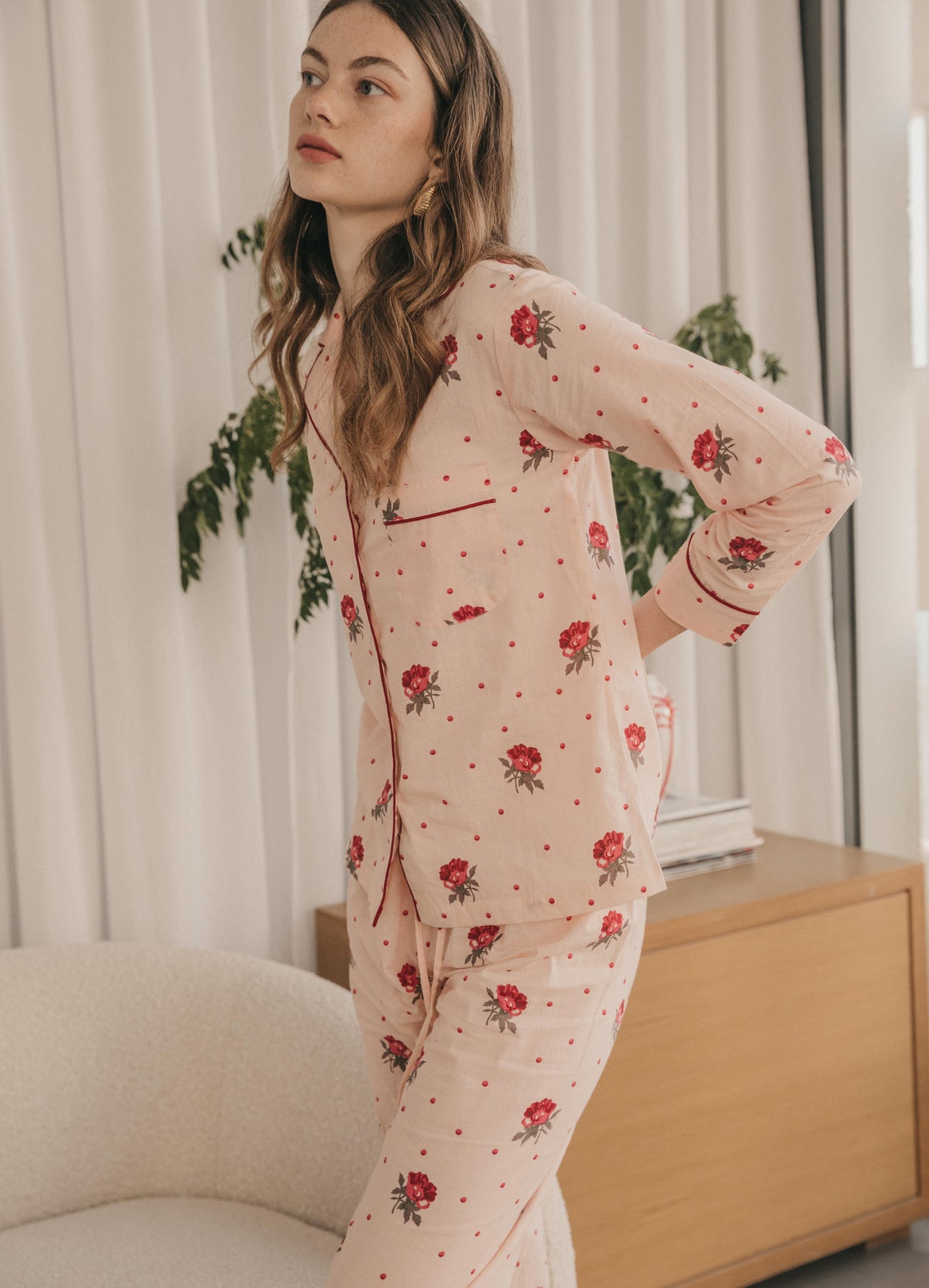 Pyjama femme manches longues imprimé fleuri